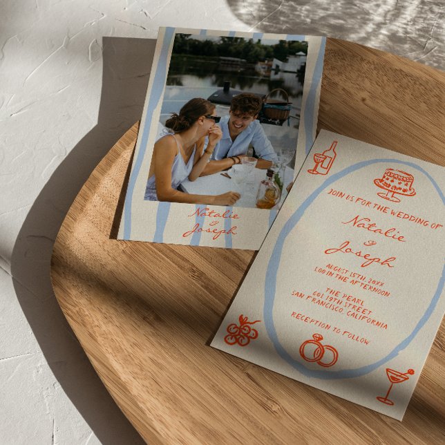 Retro Colorful Hand Drawn Unique Photo Wedding Invitation (Creator Uploaded)