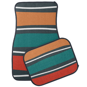 Retro colorful hand drawn waves car floor mat