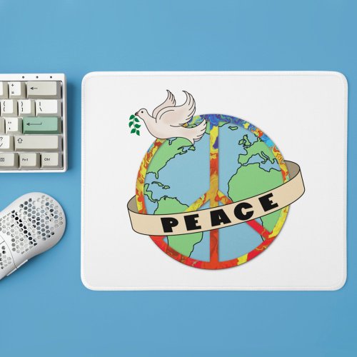 Retro Colorful Hand Drawn World Peace with Dove Mouse Pad