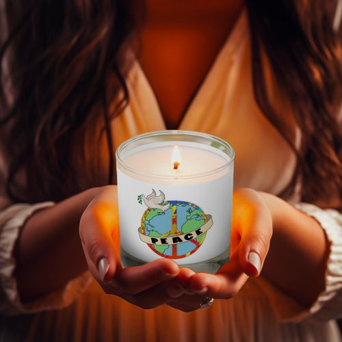 Retro Colorful Hand Drawn World Peace with Dove Scented Candle