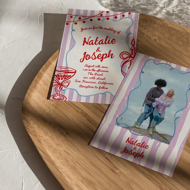 Retro Colorful Hand Drawn Written Photo Wedding Invitation (Creator Uploaded)