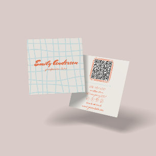 Retro Colorful Hand Written Drawn Groovy QR Code Square Business Card