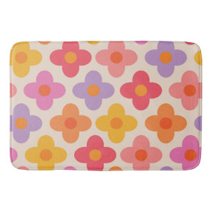 Retro Colorful Hippie Mod Flowers Pattern  Bath Mat