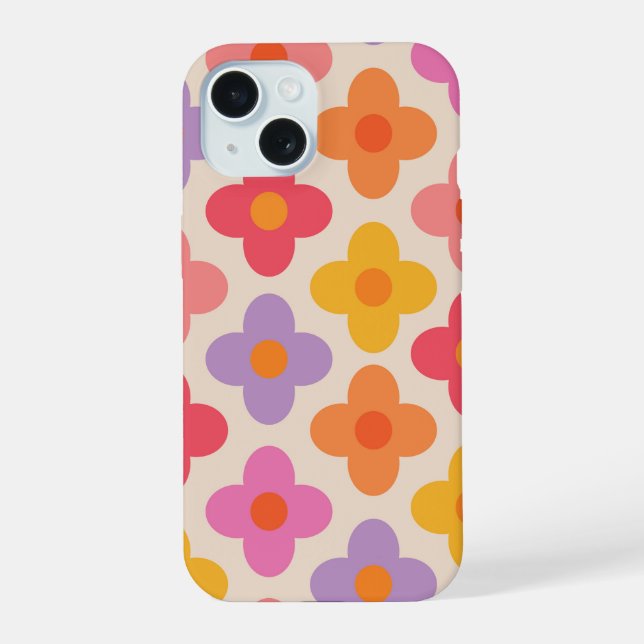 Retro Colorful Hippie Mod Flowers Pattern  Iphone Case (Back)