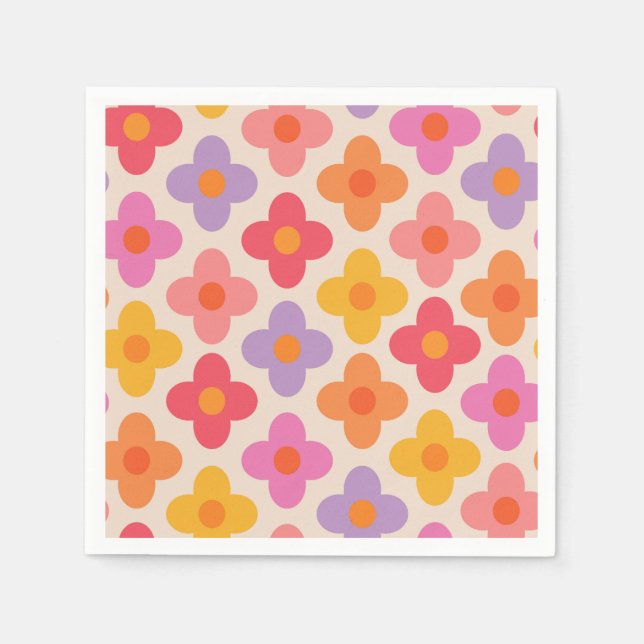 Retro Colorful Hippie Mod Flowers Pattern  Napkins (Front)