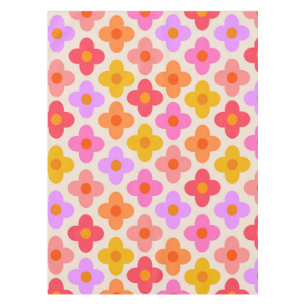 Retro Colorful Hippie Mod Flowers Pattern  Tablecloth