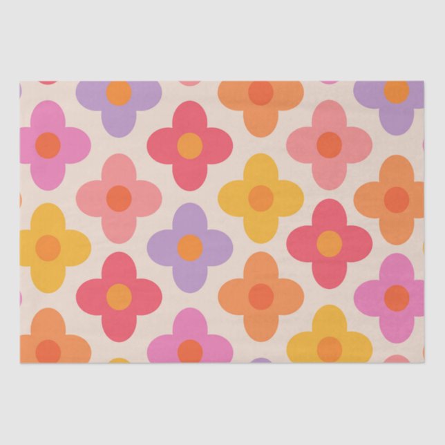 Retro Colorful Hippie Mod Flowers Pattern  Tissue Paper (Front)