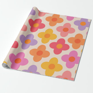 Retro Colorful Hippie Mod Flowers Pattern Wrapping Paper