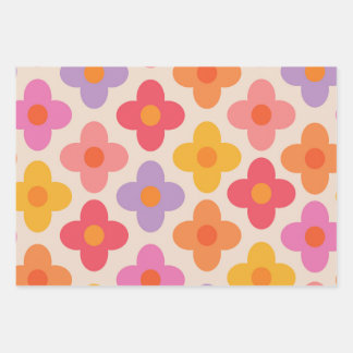Retro Colorful Hippie Mod Flowers Pattern  Wrapping Paper Sheets