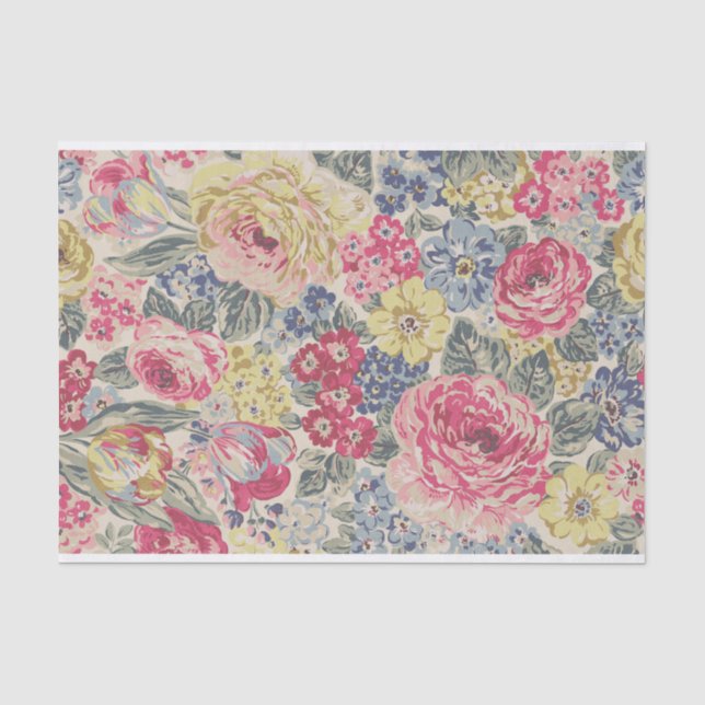 Retro Colorful Illustrated Floral Pattern Tissue Paper (Front)