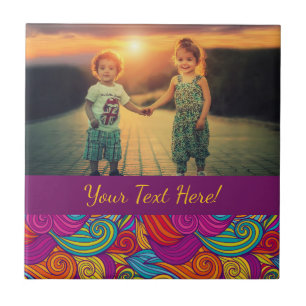 Retro Colorful Jewel Tone Swirly Wave Pattern Ceramic Tile