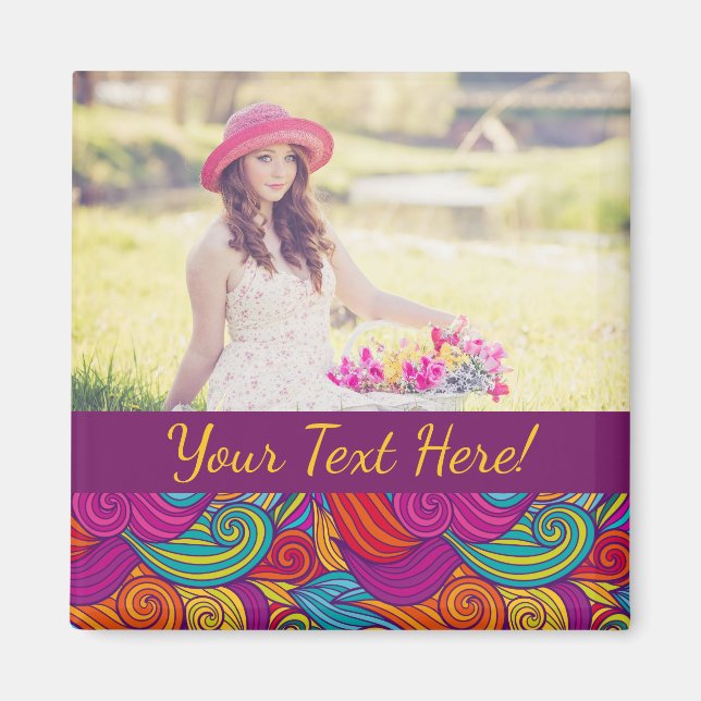 Retro Colorful Jewel Tone Swirly Wave Pattern Magnet (Front)