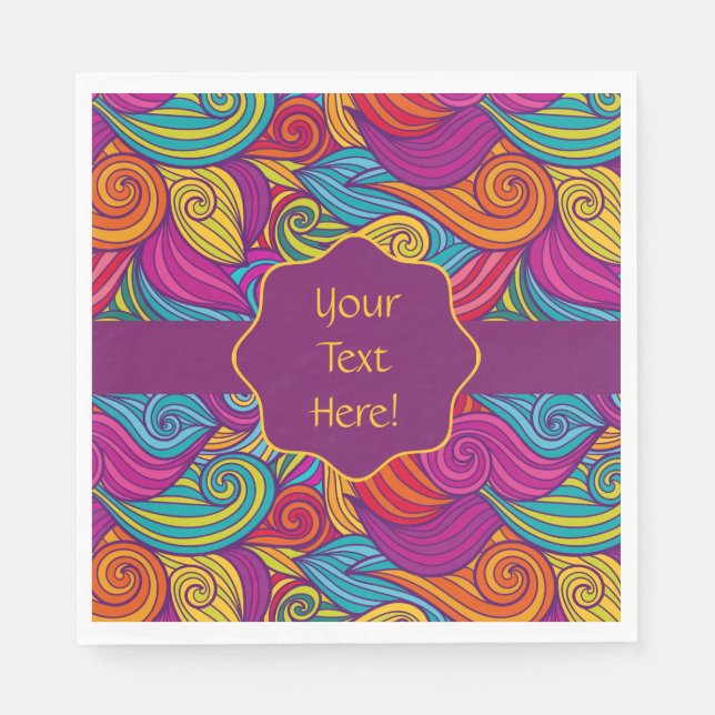 Retro Colorful Jewel Tone Swirly Wave Pattern Paper Napkins (Front)