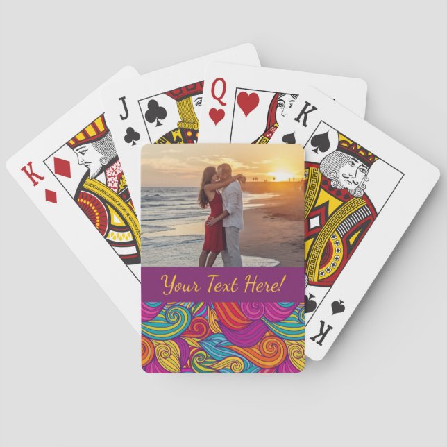 Retro Colorful Jewel Tone Swirly Wave Pattern Poker Cards (Back)