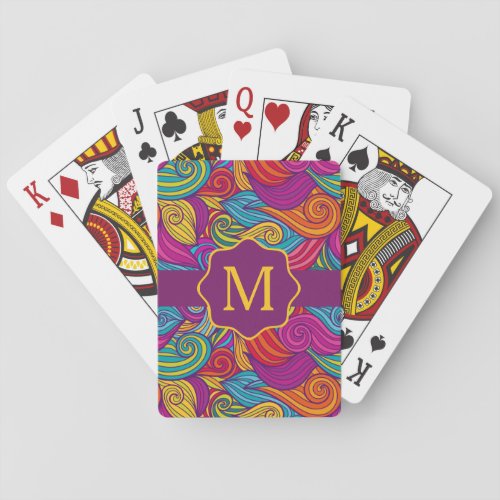 Retro Colorful Jewel Tone Swirly Wave Pattern Poker Cards