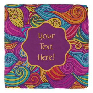 Retro Colorful Jewel Tone Swirly Wave Pattern Trivet