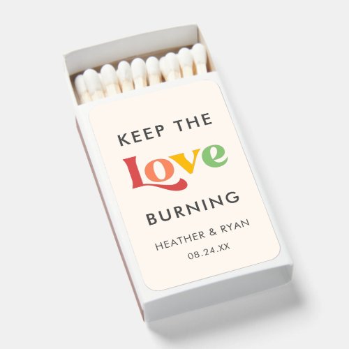 Retro Colorful Keep The Love Burning Wedding  Matchboxes