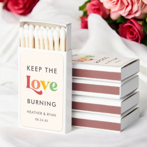 Retro Colorful Keep The Love Burning Wedding  Matchboxes