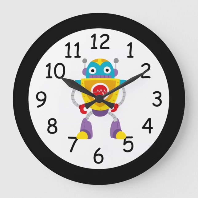 Retro Colorful Kids Robot Large Clock (Front)
