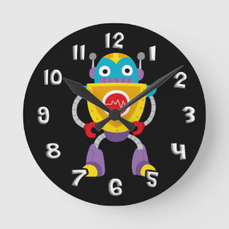 Retro Colorful Kids Robot Round Clock