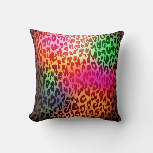 Retro Colorful Leopard Print Skin Fur Throw Pillow