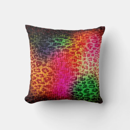 Retro Colorful Leopard Print Skin Throw Pillow