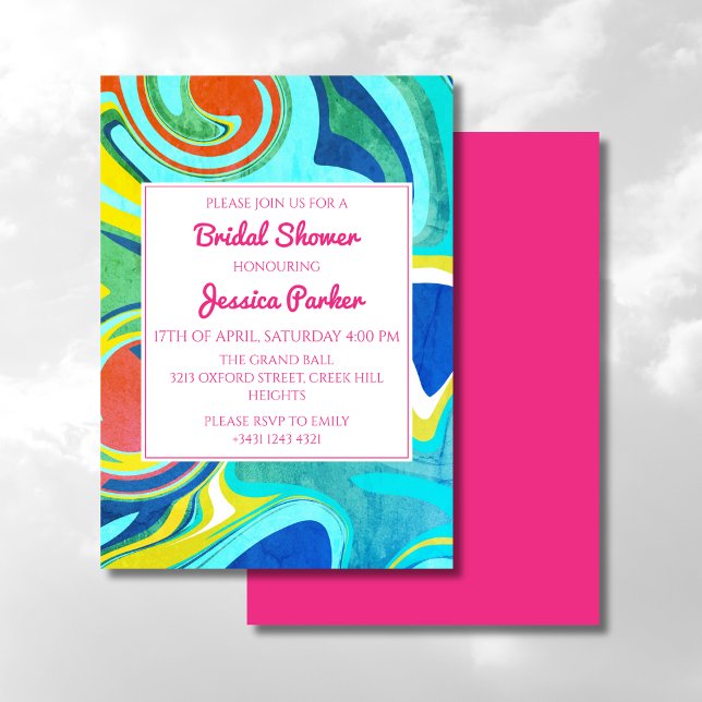 Retro Colorful Marble Unique Bridal Shower Invitation (Creator Uploaded)