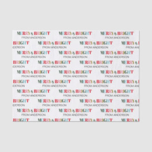 Retro Colorful Merry and Bright Christmas Holidays Tissue Paper