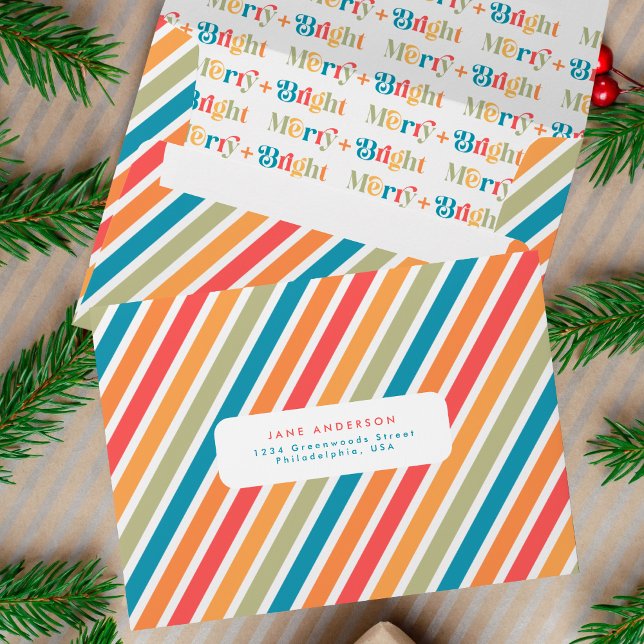 Retro Colorful Merry and Bright Christmas Stripes Envelope (Creator Uploaded)