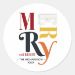 Retro Colorful Merry &amp; Bright Vintage Christmas Classic Round Sticker