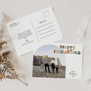 Retro Colorful Merry Christmas Arch Photo Holiday Postcard