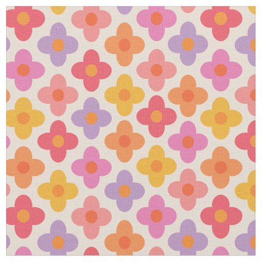 Retro Colorful Mod 1970s Flowers Pattern Fabric