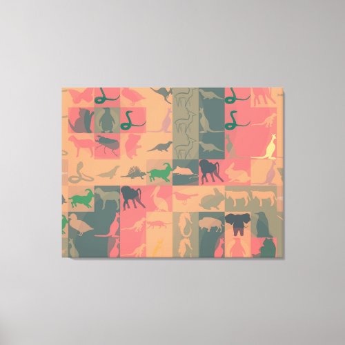 Retro Colorful Modern Animals Pattern 2 Canvas Print