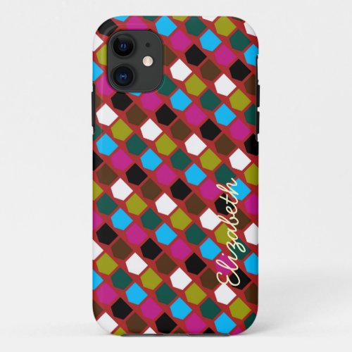 Retro Colorful Modern Geometric Pattern iPhone 11 Case