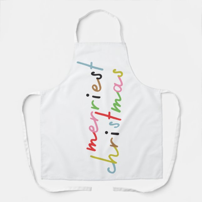 retro colorful modern Merriest Christmas Holiday Apron (Front)