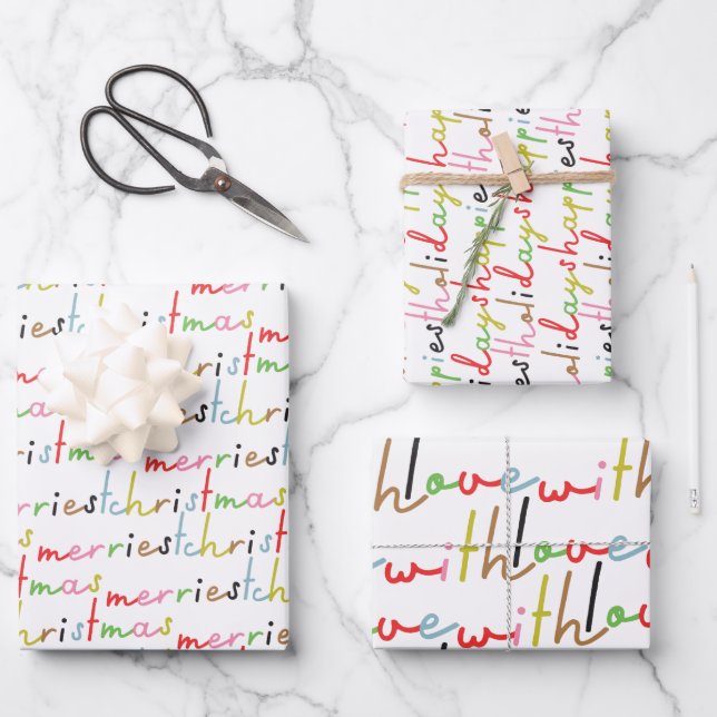 retro colorful modern Merry Christmas Holiday Wrapping Paper Sheets (Front)