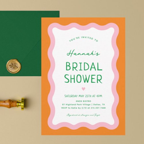 Retro Colorful Modern Wavy Bridal Shower Invitation