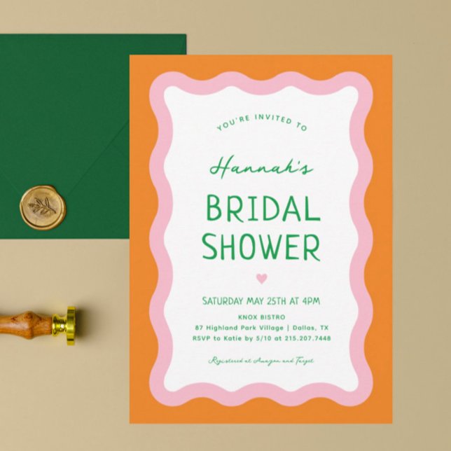 Retro Colorful Modern Wavy Bridal Shower Invitation (Creator Uploaded)