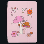 Retro Colorful Mushrooms And Flowers Pink iPad Air Cover<br><div class="desc">Mushrooms illustration in pink - inspirational quote “Believe in Your Magic”.</div>
