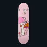 Retro Colorful Mushrooms And Flowers Pink Skateboard<br><div class="desc">Mushrooms illustration in pink - inspirational quote “Believe in Your Magic”.</div>