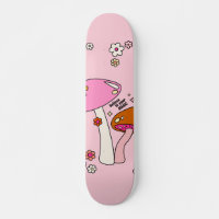 Retro Colorful Mushrooms And Flowers Pink