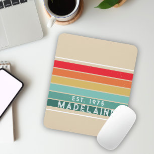 Retro Colorful Name Beige Mouse Pad