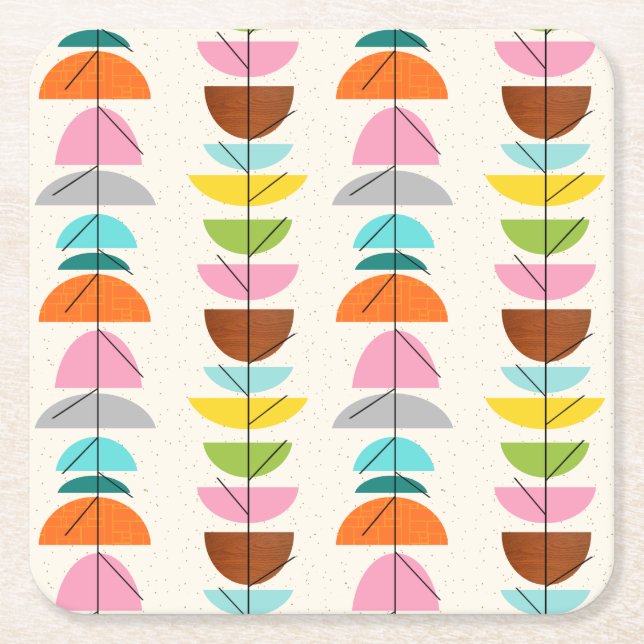 Retro Colorful Nests Paper Coasters (Front)