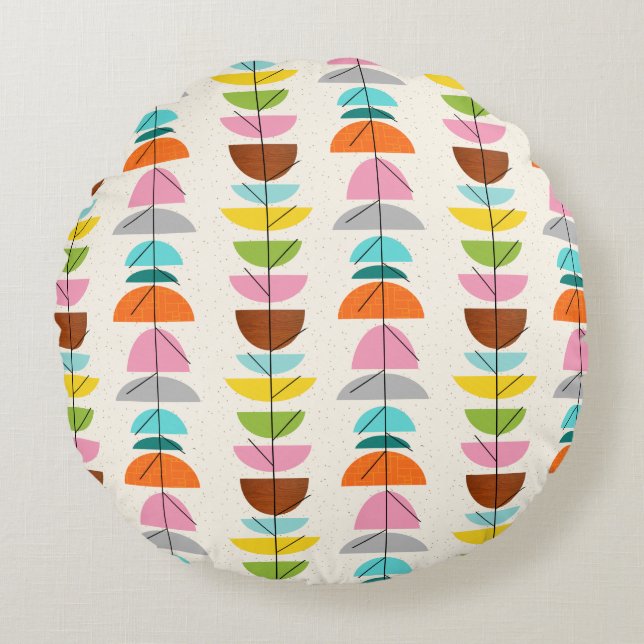 Retro Colorful Nests Round Pillow (Front)