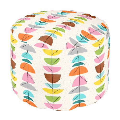 Retro Colorful Nests Round Pouf