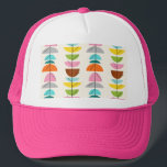 Retro Colorful Nests Trucker Hat<br><div class="desc">Feather your nest with this Retro Colorful Nests Trucker Hat! The design features a cream background with gold speckles and rows of wonderfully kitschy, colorful semi-circles resting on minimalistic, black branches. The semi-circles resemble fairy tale, bird's nests in shades of light blue, teal, turquoise, orange, pink, yellow, green, gray, and...</div>