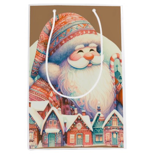 Retro Colorful Nordic houses and Santa Claus Medium Gift Bag