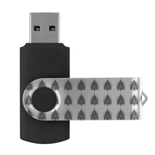 Retro Colorful Nordic Style Christmas Tree pattern Flash Drive