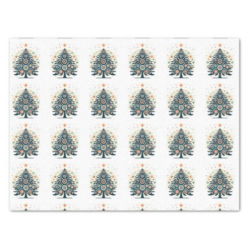 Retro Colorful Nordic Style Christmas Tree pattern Tissue Paper