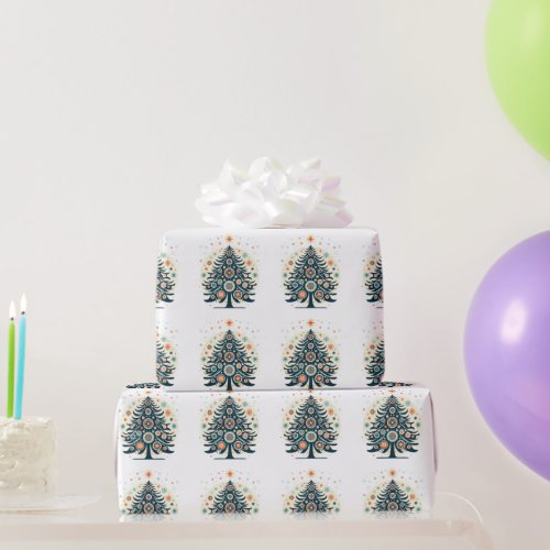 Retro Colorful Nordic Style Christmas Tree pattern Wrapping Paper